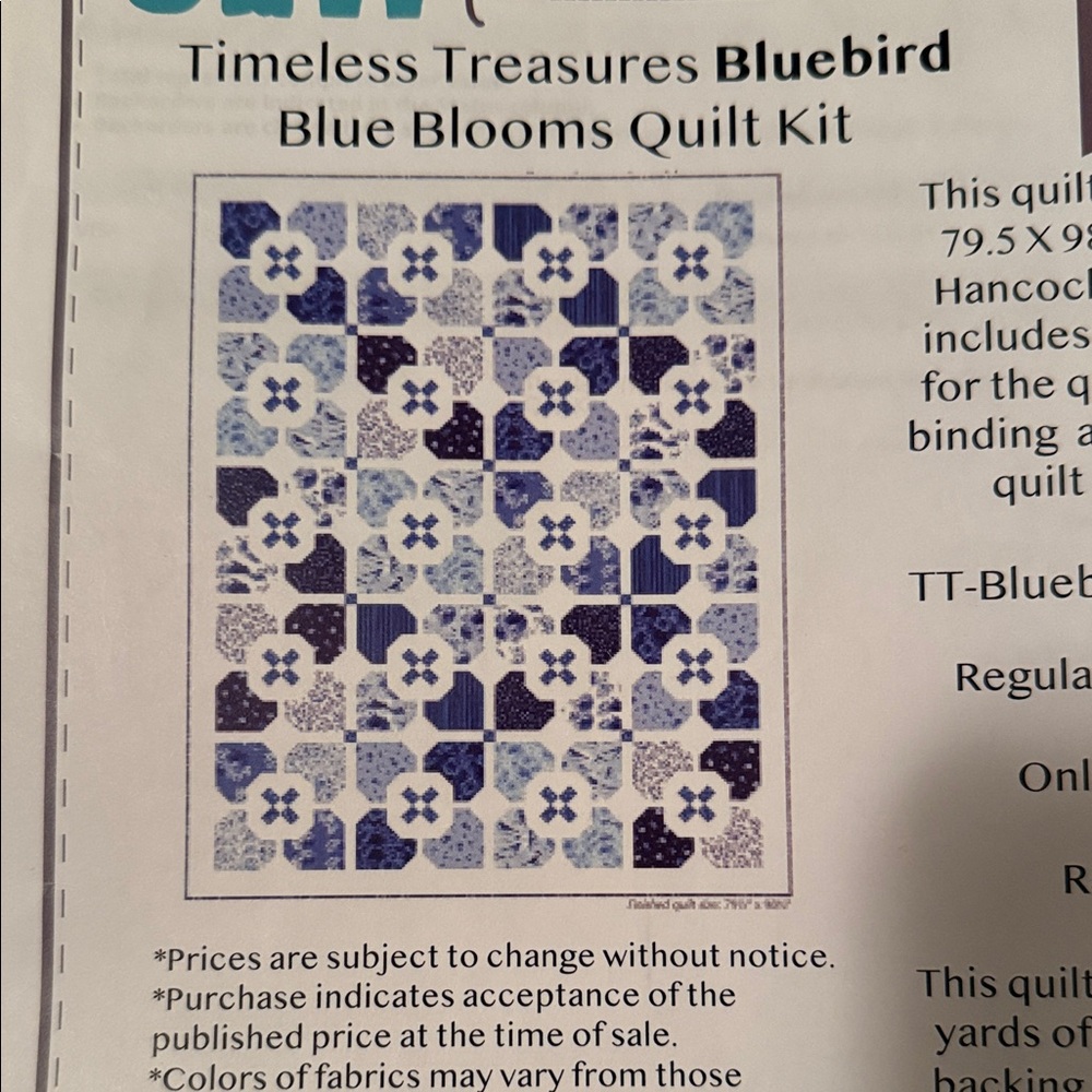 Timeless Treasures Bluebird Blue Blooms Quilt Kit - Blue 79.5” x 98.5” - Picture 3 of 12